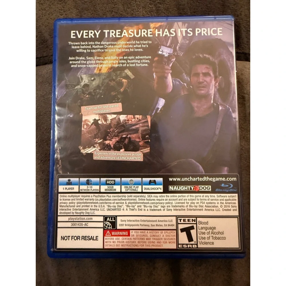 Uncharted 4 A Thiefs End Sony PlayStation 4 PS4 Video Game Naughty Dog 2016